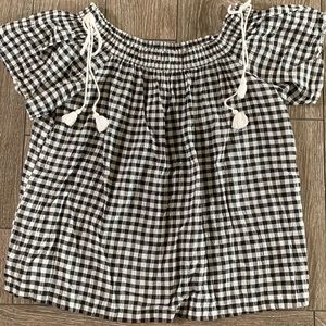 White and black gingham plaid light blouse